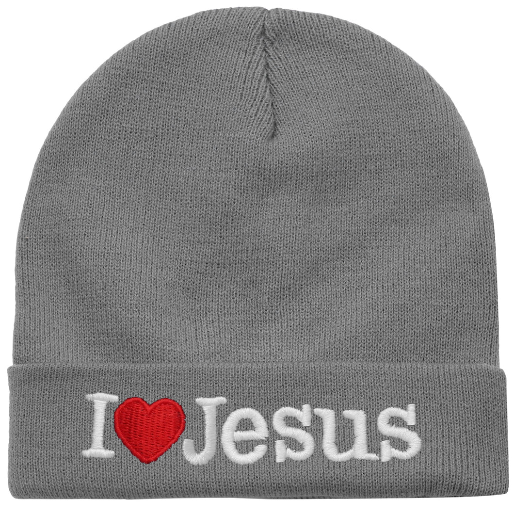 I Love Jesus Beanie Hat - Gray