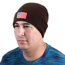 Load image into Gallery viewer, American Flag Embroidered Beanie Hat - Brown