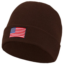 Load image into Gallery viewer, American Flag Embroidered Beanie Hat - Brown