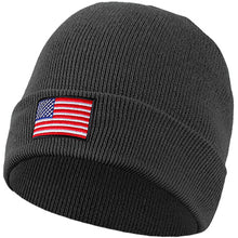 Load image into Gallery viewer, American Flag Embroidered Beanie Hat - Dark Gray