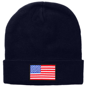American Flag Embroidered Beanie Hat - Navy