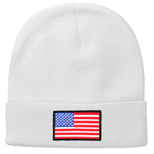 Load image into Gallery viewer, American Flag Embroidered Beanie Hat - White