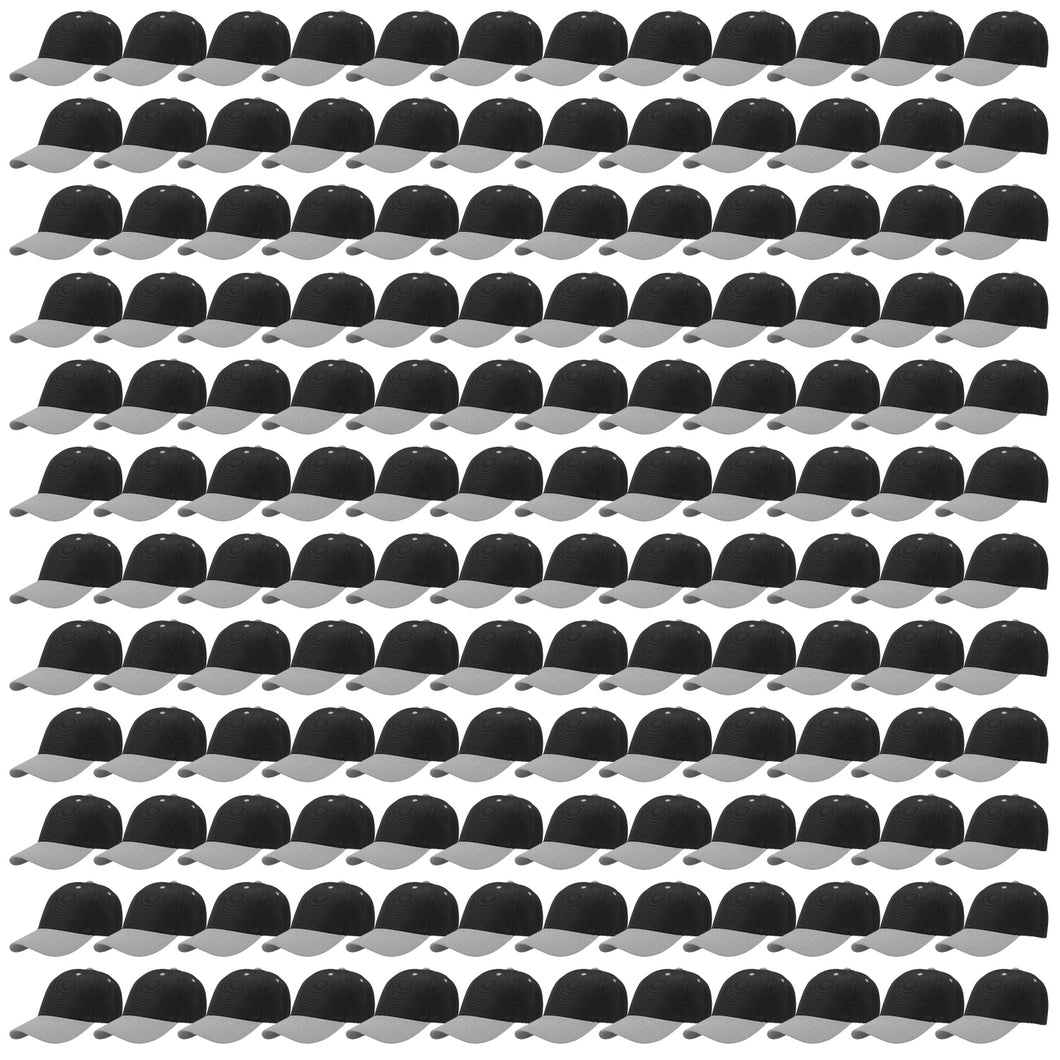 144-Pack Baseball Dad Cap Velcro Strap Adjustable Size - Black/Gray