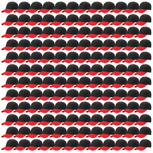 144-Pack Baseball Dad Cap Velcro Strap Adjustable Size - Black/Red