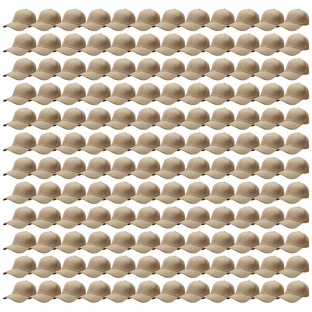 144-Pack Baseball Dad Cap Velcro Strap Adjustable Size - Khaki