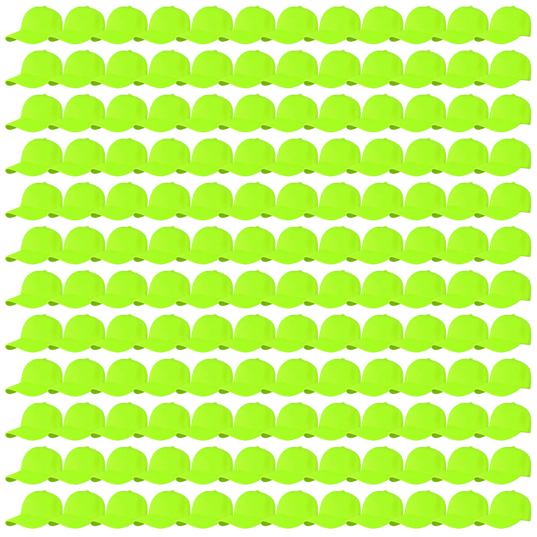 144-Pack Baseball Dad Cap Velcro Strap Adjustable Size - Neon Green