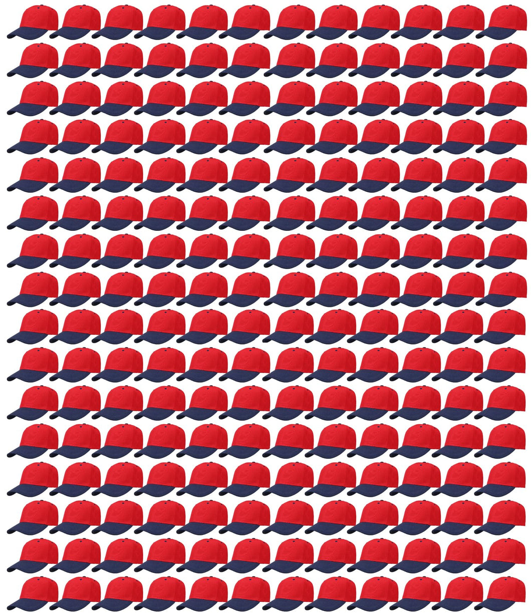 144-Pack Baseball Dad Cap Velcro Strap Adjustable Size - Red/Navy