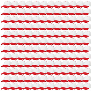 144-Pack Baseball Dad Cap Velcro Strap Adjustable Size - White/Red