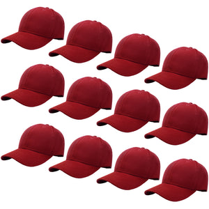 12-Pack Baseball Dad Cap Velcro Strap Adjustable Size - Burgundy