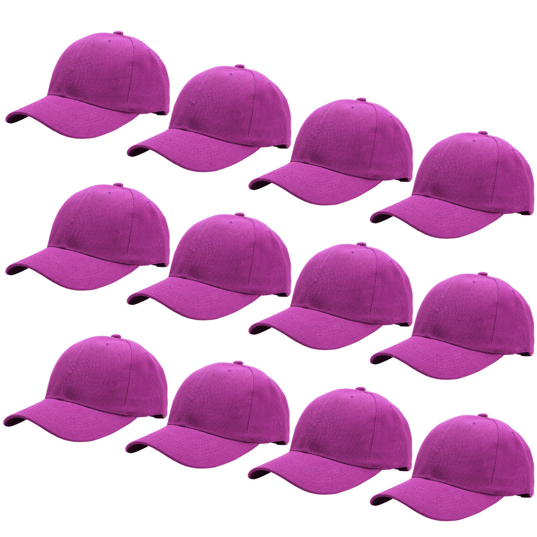 12-Pack Baseball Dad Cap Velcro Strap Adjustable Size - Fuchsia