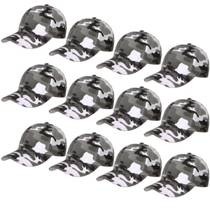 12-Pack Baseball Dad Cap Velcro Strap Adjustable Size - Gray Camo