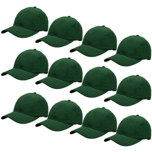 12-Pack Baseball Dad Cap Velcro Strap Adjustable Size - Hunter Green