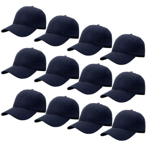 12-Pack Baseball Dad Cap Velcro Strap Adjustable Size - Navy