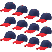Load image into Gallery viewer, 12-Pack Baseball Dad Cap Velcro Strap Adjustable Size - Navy/Red