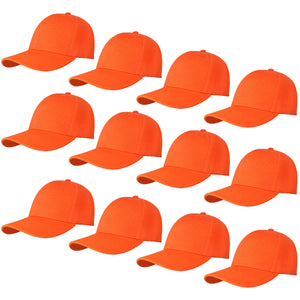 12-Pack Baseball Dad Cap Velcro Strap Adjustable Size - Orange