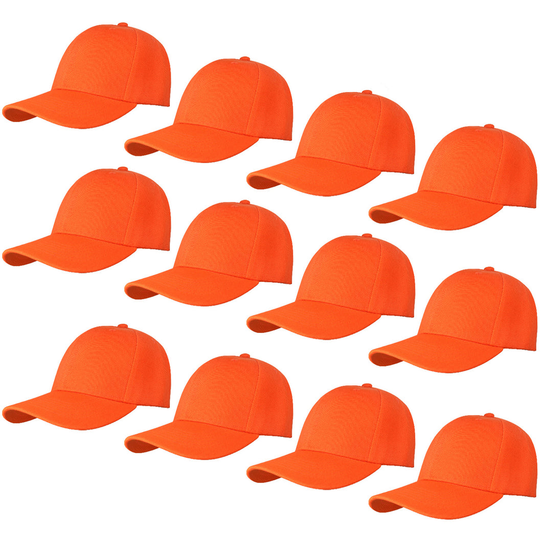 12-Pack Baseball Dad Cap Velcro Strap Adjustable Size - Orange