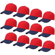 Load image into Gallery viewer, 12-Pack Baseball Dad Cap Velcro Strap Adjustable Size - Red/Navy