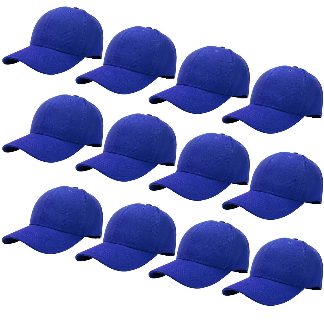 12-Pack Baseball Dad Cap Velcro Strap Adjustable Size - Royal Blue