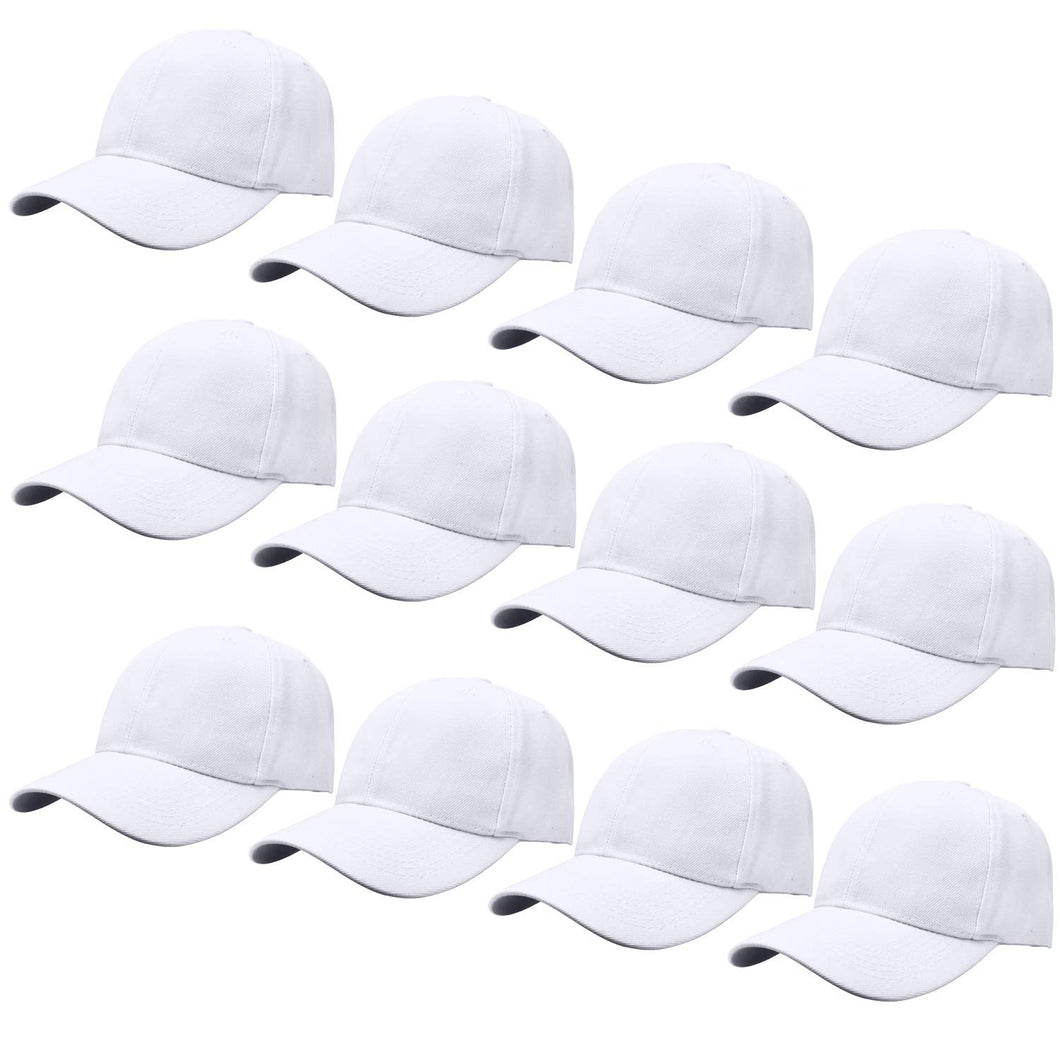 12-Pack Baseball Dad Cap Velcro Strap Adjustable Size - White