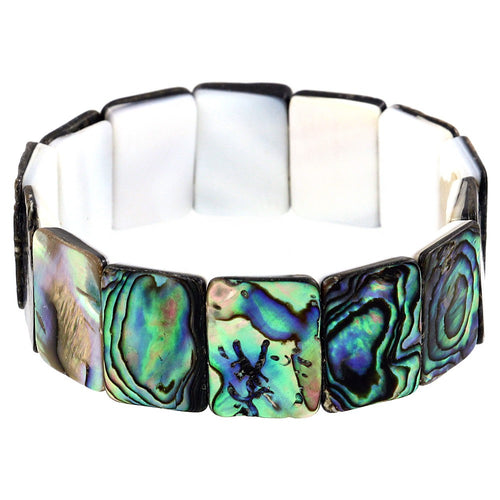 Green Abalone Shell Stretch Bracelet Rectangle