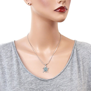 Aqua Crystal Turtle Pendant Necklace