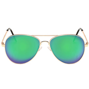 Aviator Sunglasses Classic - Non-Polarized - Gold Frame - Green/Blue Mirror