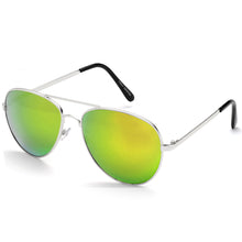 Load image into Gallery viewer, Aviator Sunglasses Classic - Non-Polarized - Silver Frame - Green/Lime Mirror