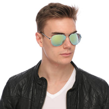 Load image into Gallery viewer, Aviator Sunglasses Classic - Non-Polarized - Silver Frame - Green/Lime Mirror