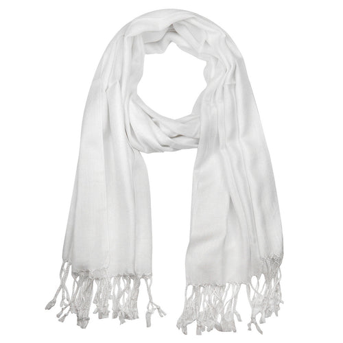 Women's Soft Solid Color Pashmina Shawl Wrap Scarf - White