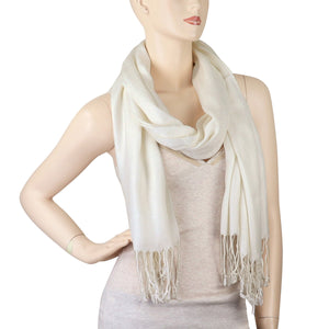 Women's Soft Solid Color Pashmina Shawl Wrap Scarf - Off White