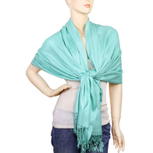 Load image into Gallery viewer, Women&#39;s Soft Solid Color Pashmina Shawl Wrap Scarf - Aqua Blue
