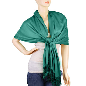 Women's Soft Solid Color Pashmina Shawl Wrap Scarf - Teal Green