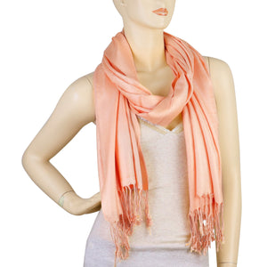 Women's Soft Solid Color Pashmina Shawl Wrap Scarf - Peach