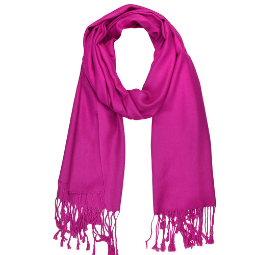Women's Soft Solid Color Pashmina Shawl Wrap Scarf - Fuchsia
