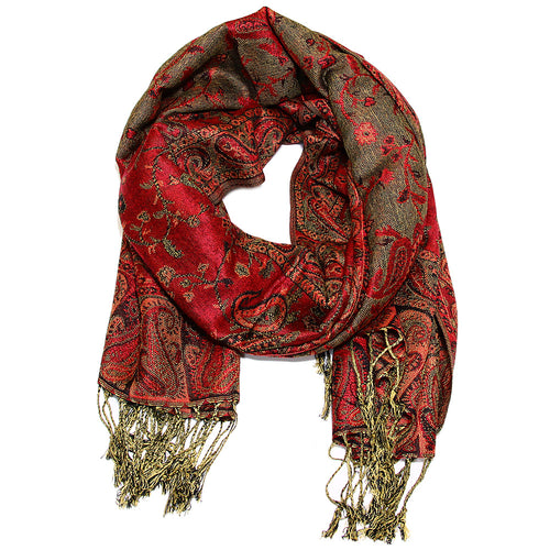 Women's Paisley Pashmina Scarf - Red