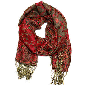 Women's Paisley Pashmina Scarf - Red