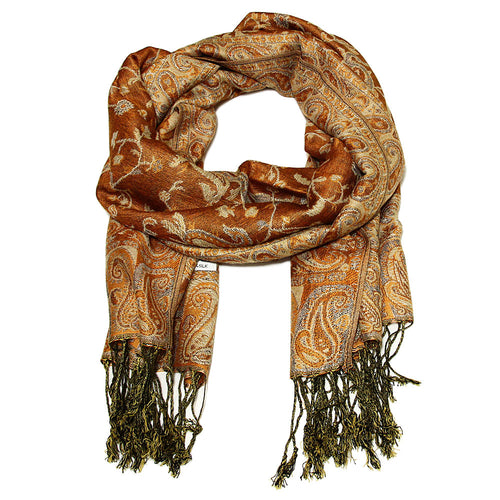 Women's Paisley Pashmina Scarf - Gold Brown