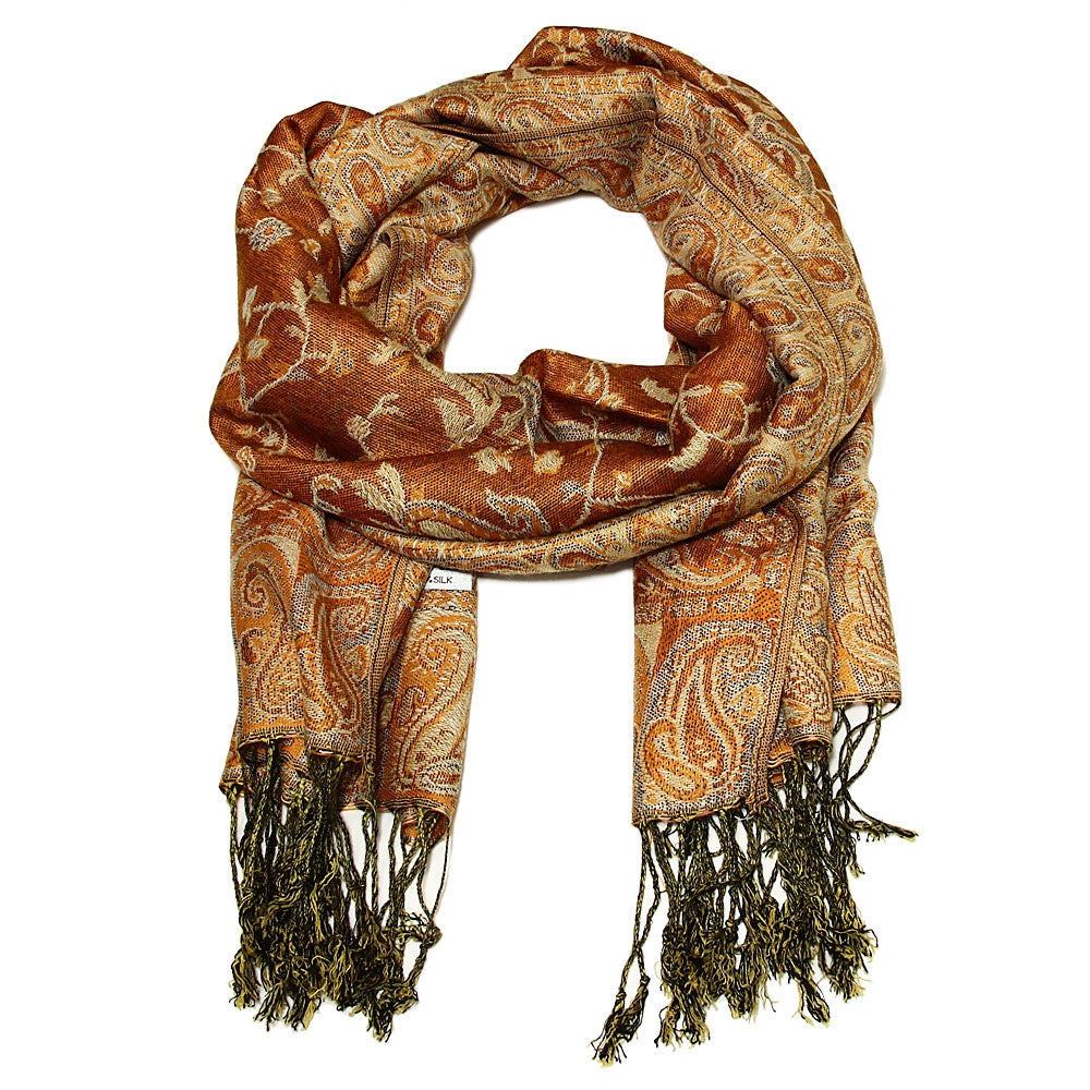 Women's Paisley Pashmina Scarf - Gold Brown