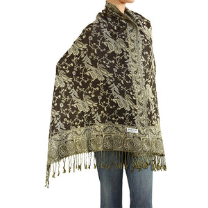 Women's Paisley Pashmina Scarf - Dark Brown
