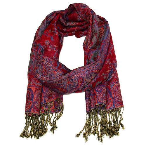 Women's Paisley Pashmina Scarf - Red Blue
