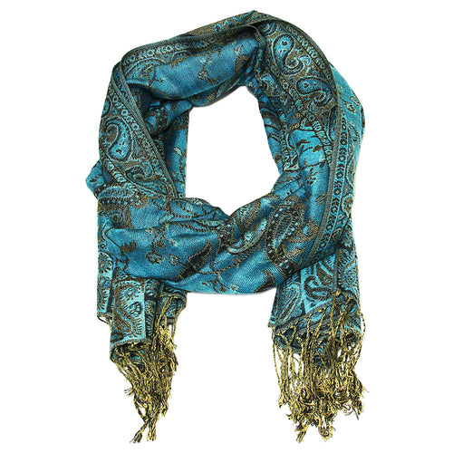 Women's Paisley Pashmina Scarf - Turquoise