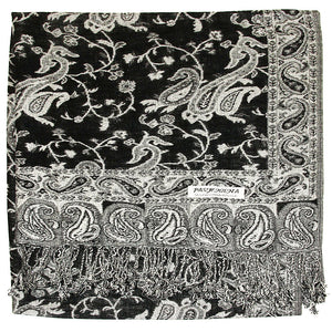 Women's Paisley Pashmina Scarf - Black Grey White