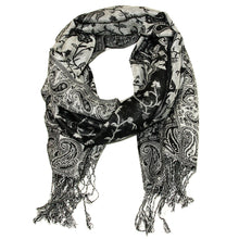 Load image into Gallery viewer, Women&#39;s Paisley Pashmina Scarf - Black Grey White