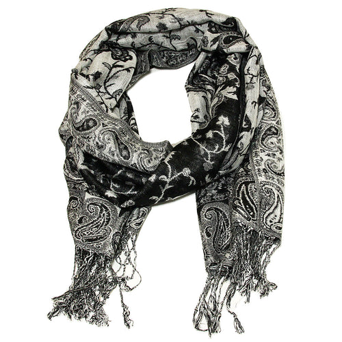 Women's Paisley Pashmina Scarf - Black Grey White