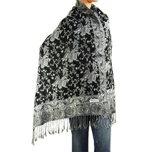 Load image into Gallery viewer, Women&#39;s Paisley Pashmina Scarf - Black Grey White