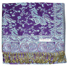Load image into Gallery viewer, Women&#39;s Paisley Pashmina Scarf - Dark Purple Turquoise