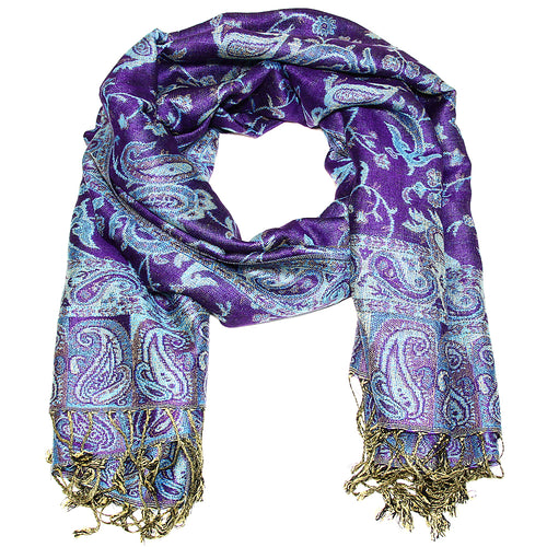 Women's Paisley Pashmina Scarf - Dark Purple Turquoise