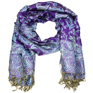 Women's Paisley Pashmina Scarf - Dark Purple Turquoise