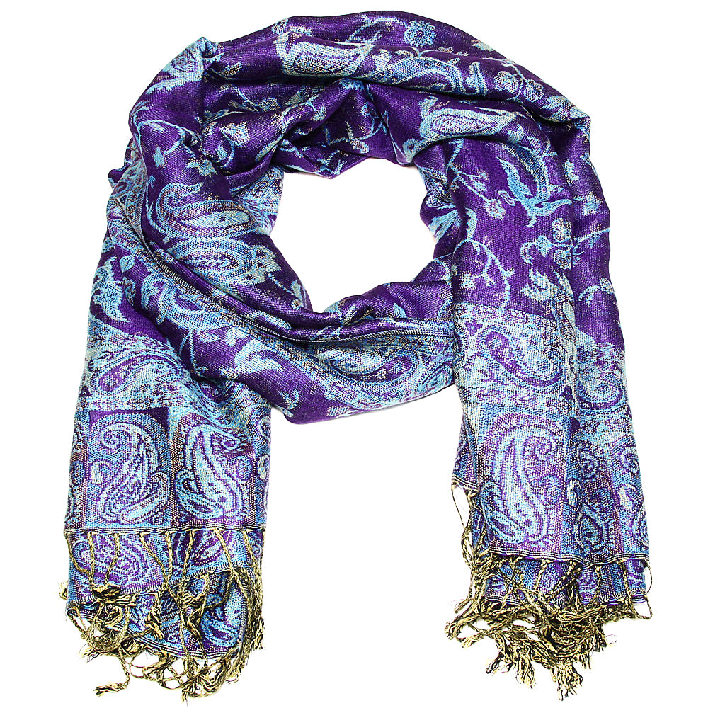 Women's Paisley Pashmina Scarf - Dark Purple Turquoise