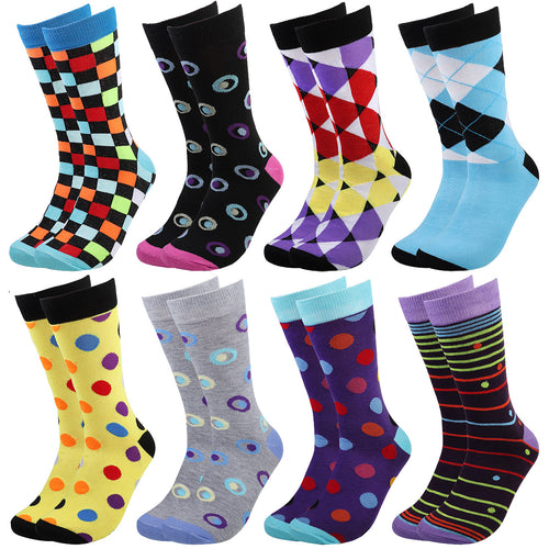 Falari Men 8 Pairs Colorful Novelty Crazy Combed Casual Dress Socks